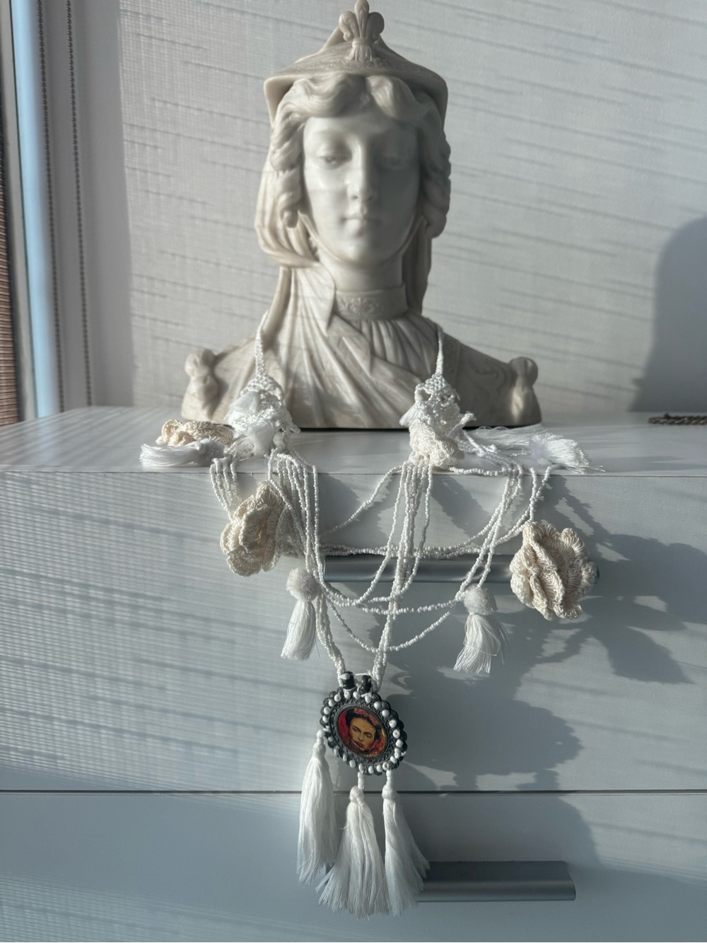 FRIDA KHALO beaded Crochet NECKLACE  Bohemian chic island couture